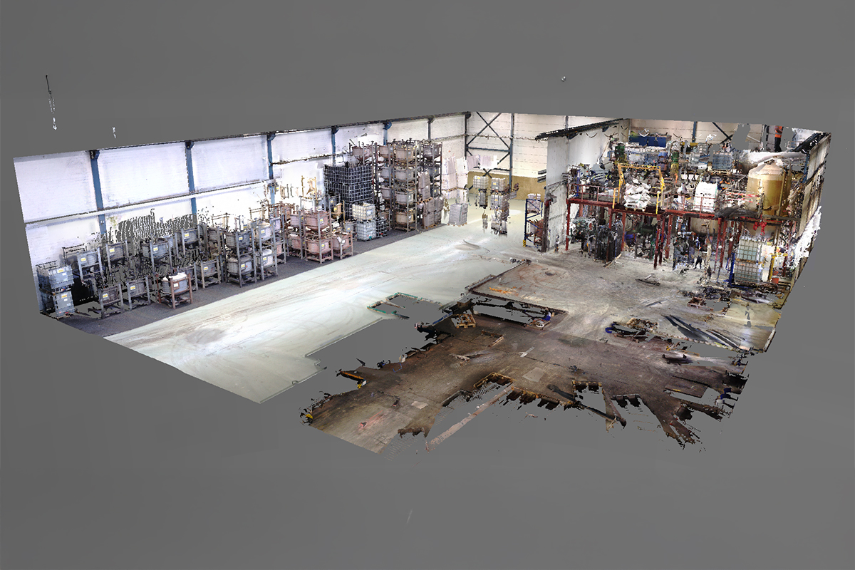 3D Laserscan einer großen Lagerhalle