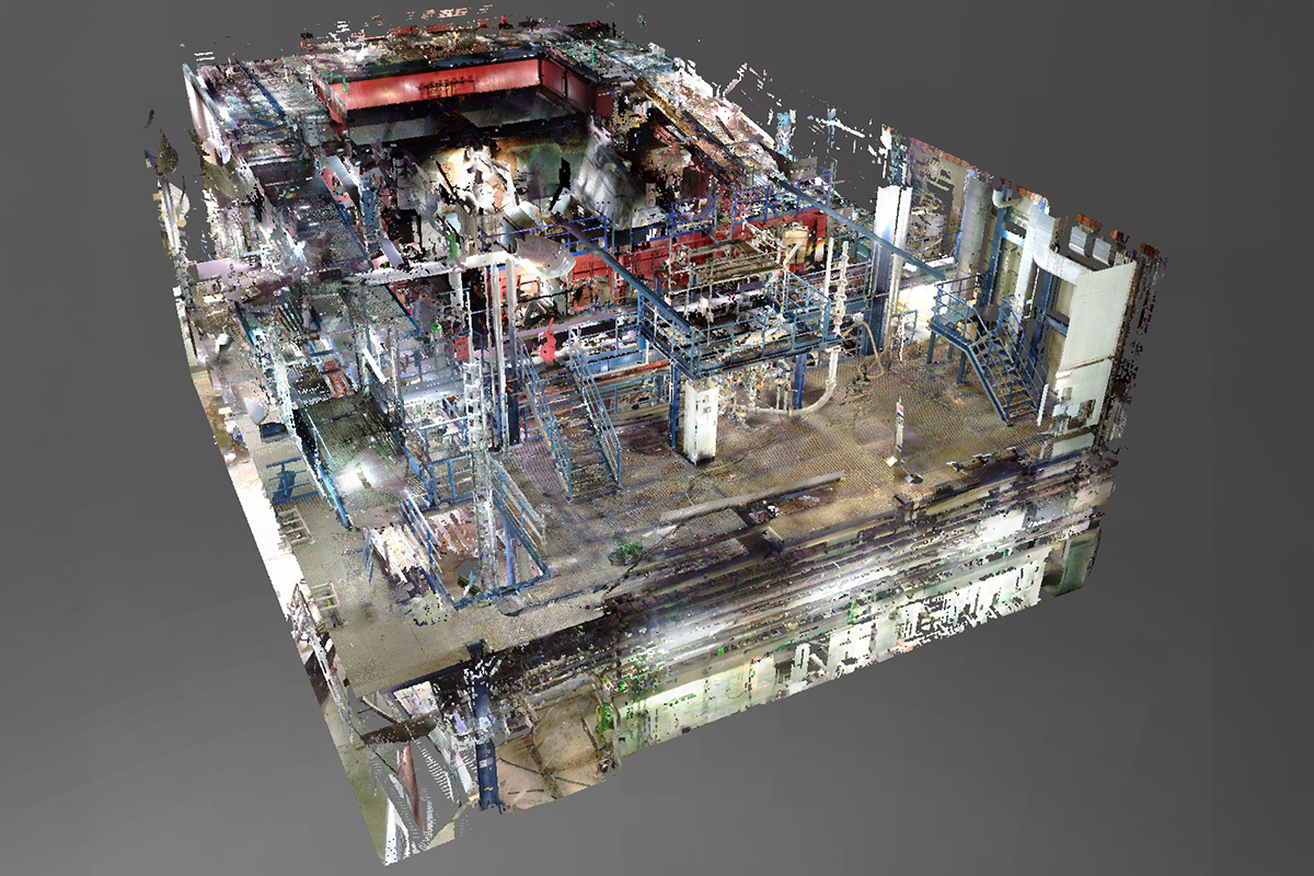 3D Scan einer Industrieanlage in einer Produktionshalle